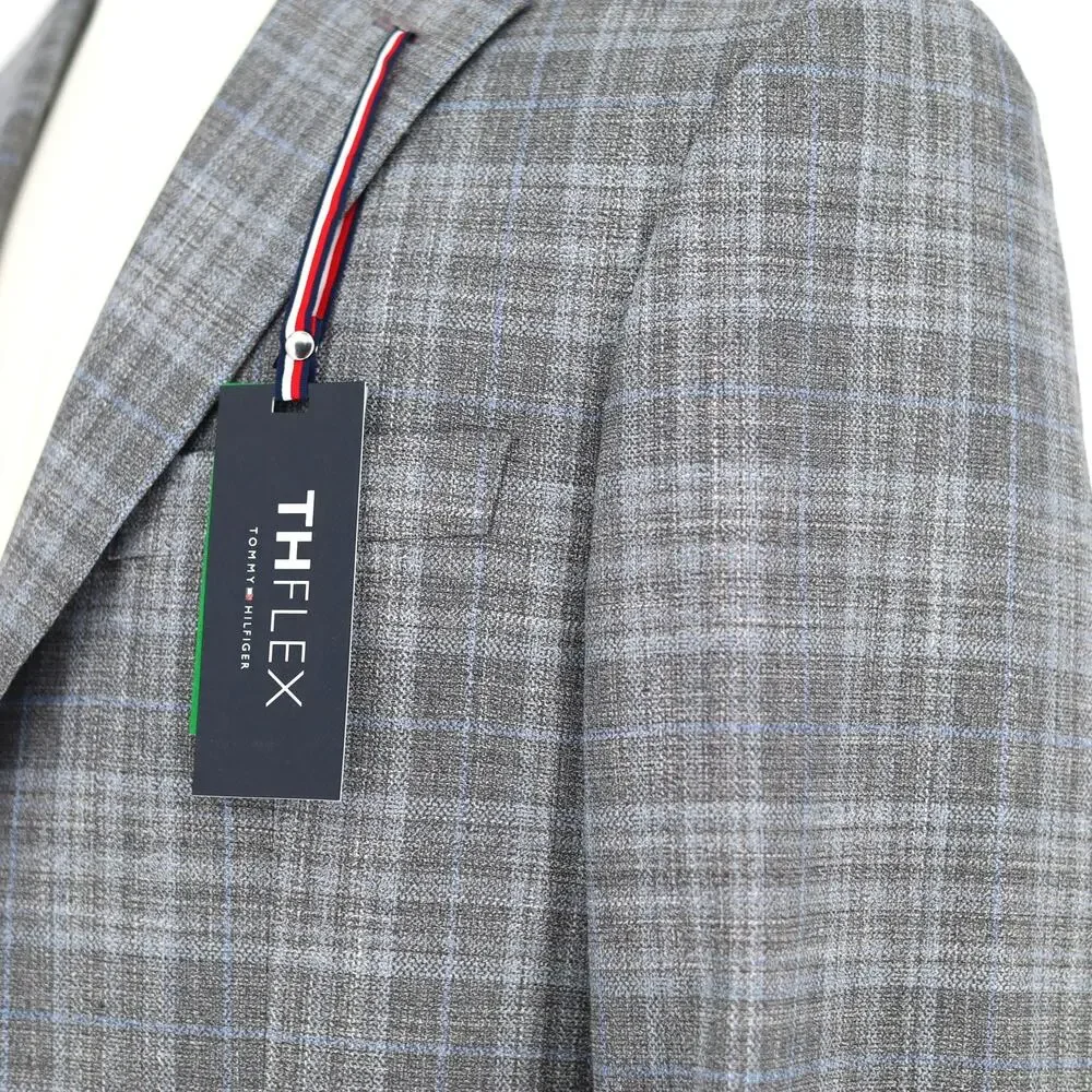 Tommy Hilfiger Men's Grey/Blue Plaid Conrad Modern-Fit Suit Blazer Size 38S